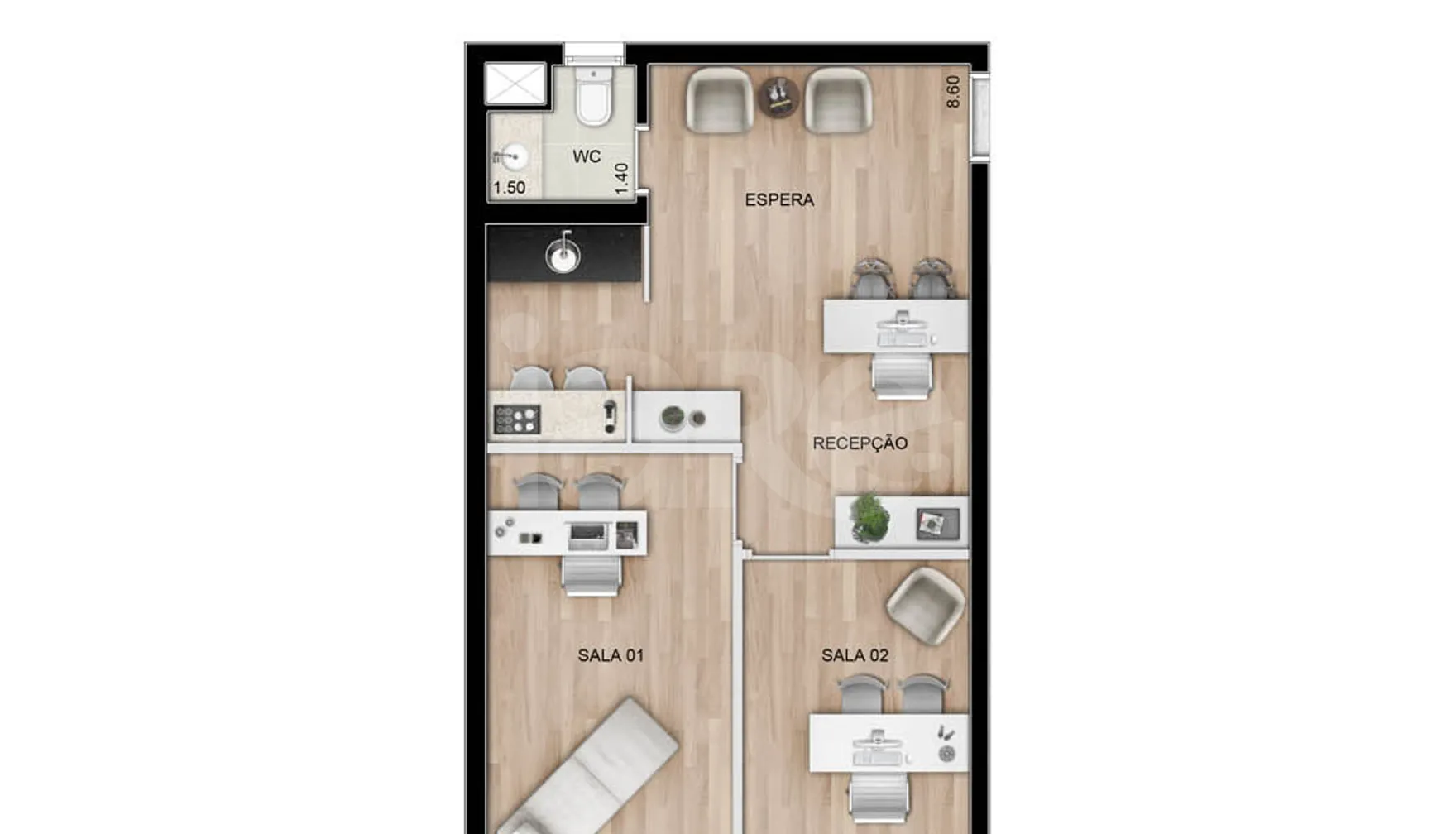 Planta — Sala 53,8 m²