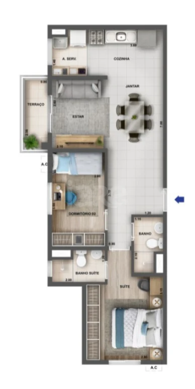 Planta — Apartamento 56 m²
