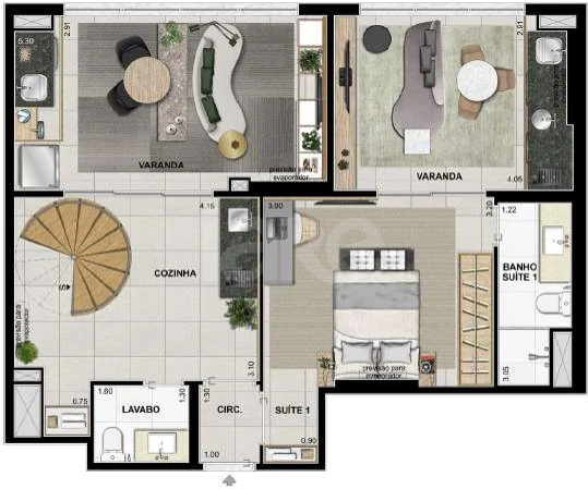 Planta — Cobertura Duplex 150 m² · 1º pavimento