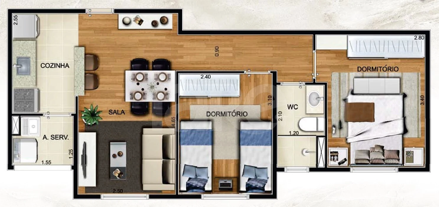 Planta — Apartamento 46,08 m²