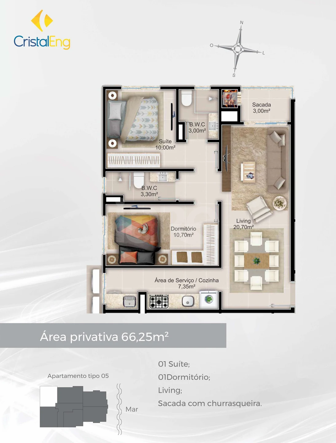 Planta — Apartamento 66,25 m²