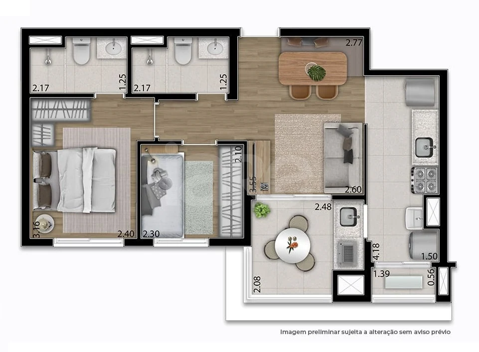 Planta — Apartamento 49,8 m²