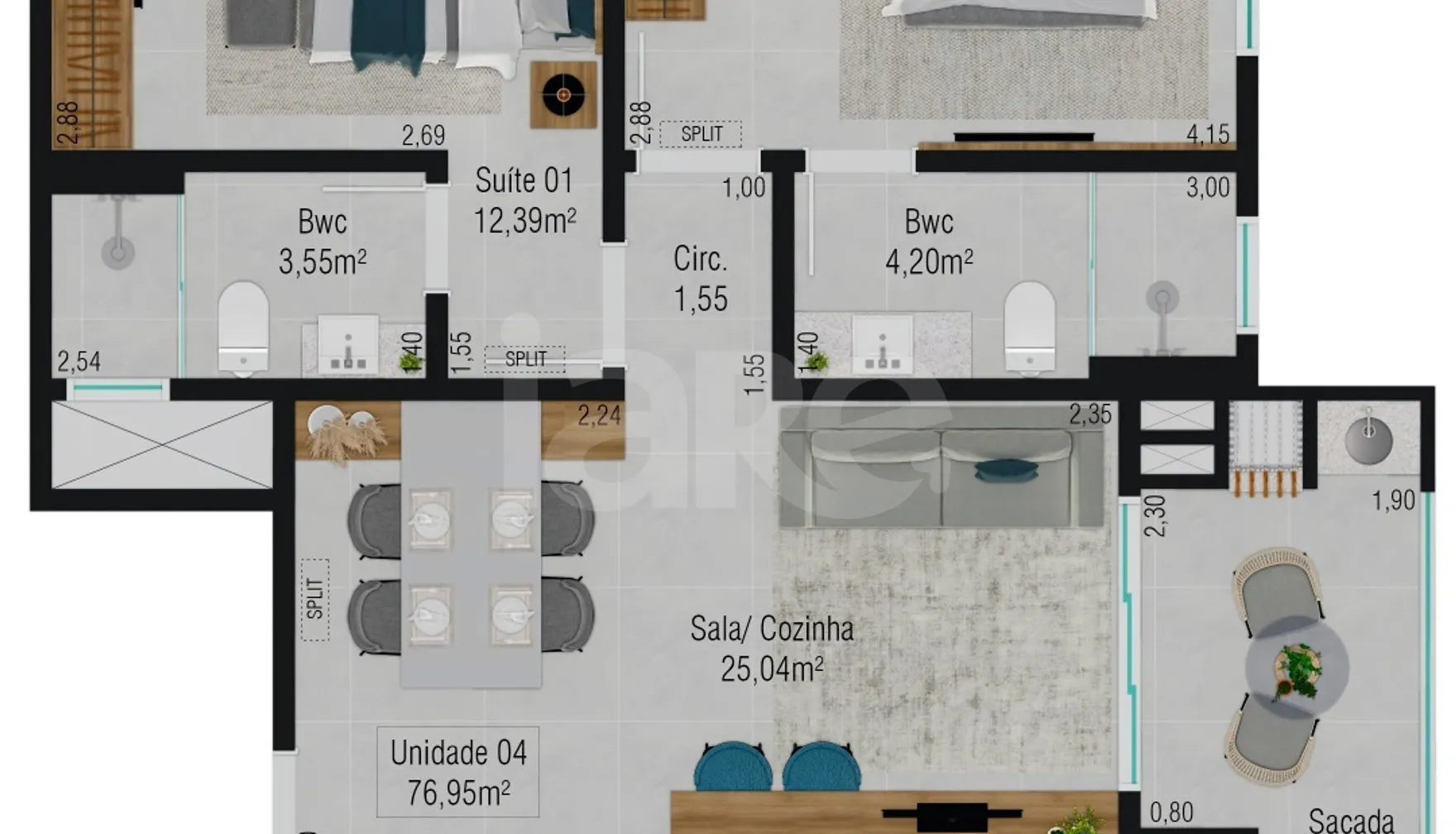 Planta — Apartamento 76,95 m²