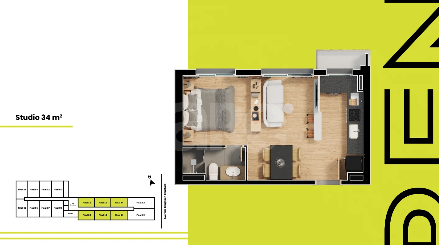 Planta — Studio 34,23 m²