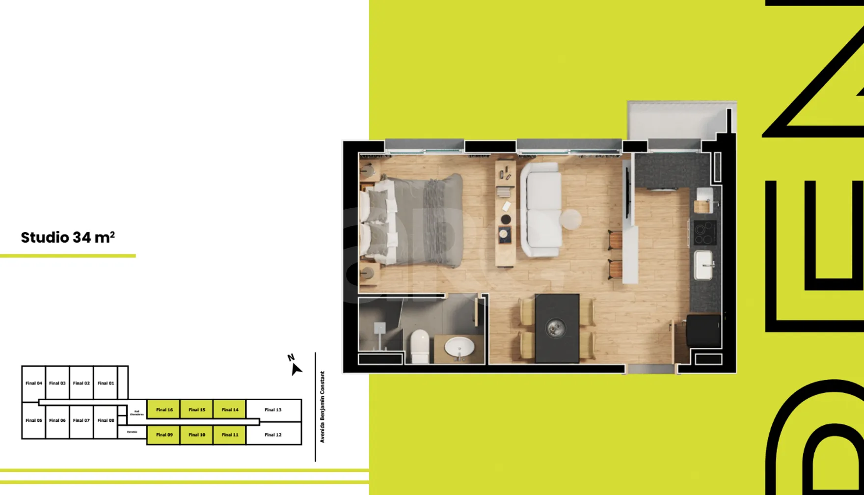 Planta — Studio 34,23 m²