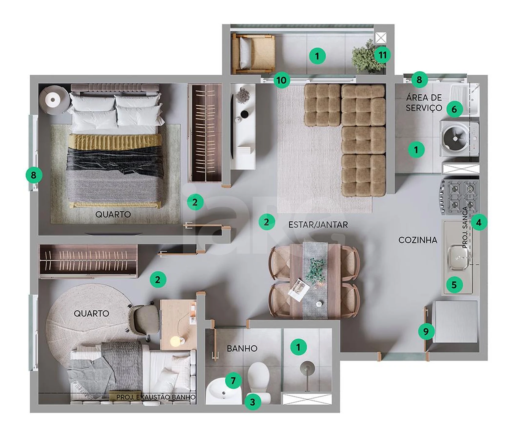 Planta — Apartamento 35,87 m²