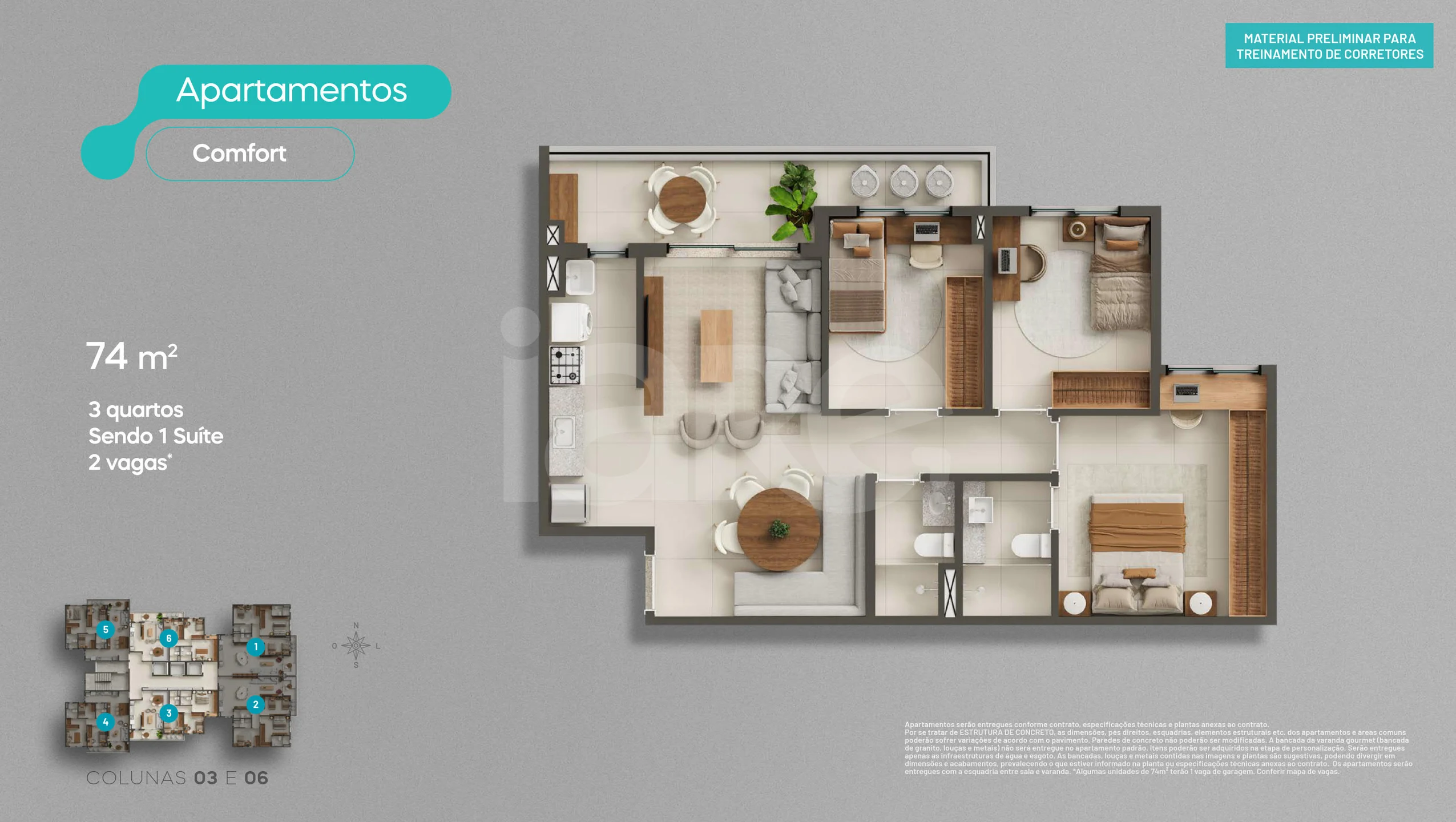 Planta — Comfort 74,78 m² Cols. 3 e 6