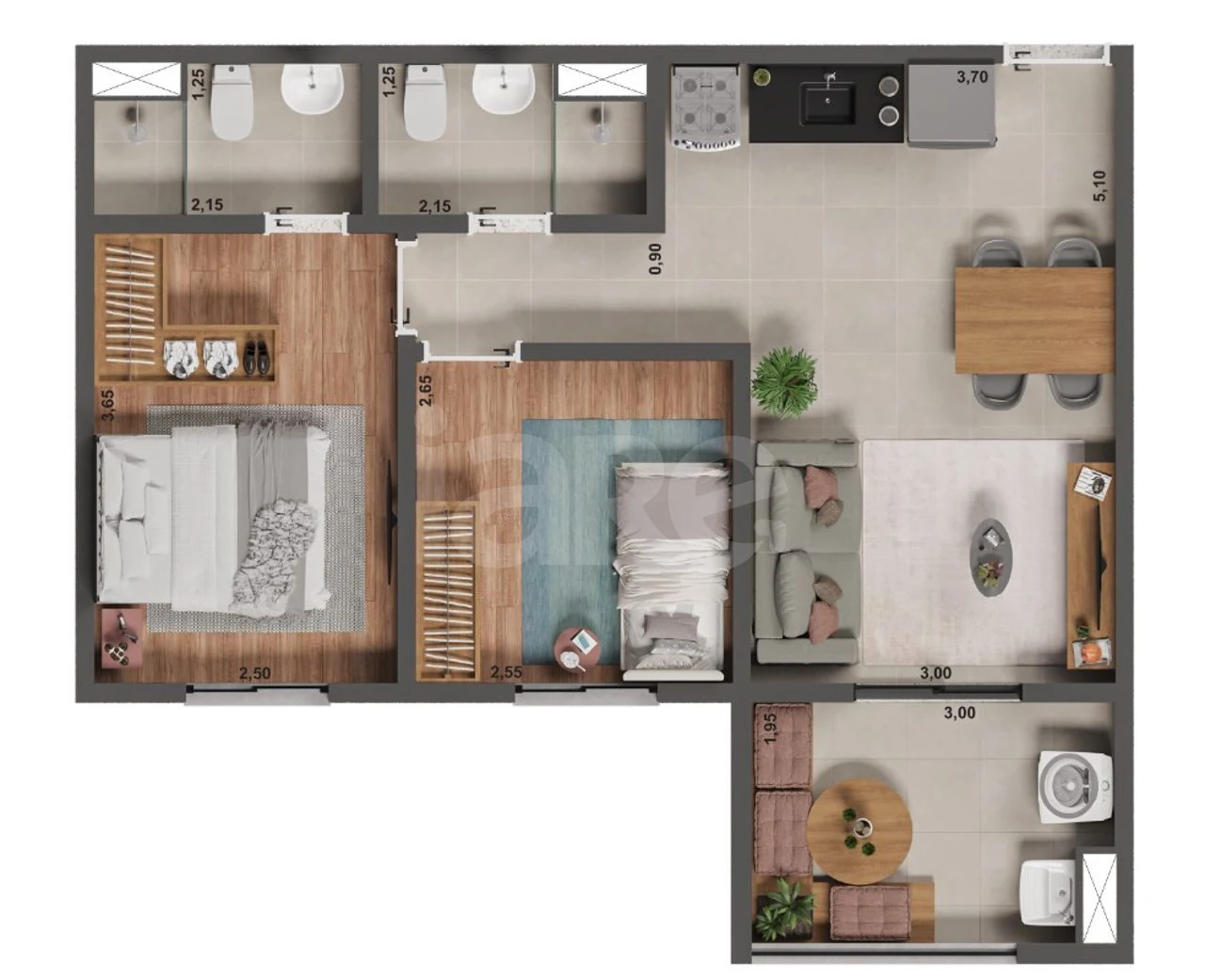 Planta — Apartamento 52,92 m²