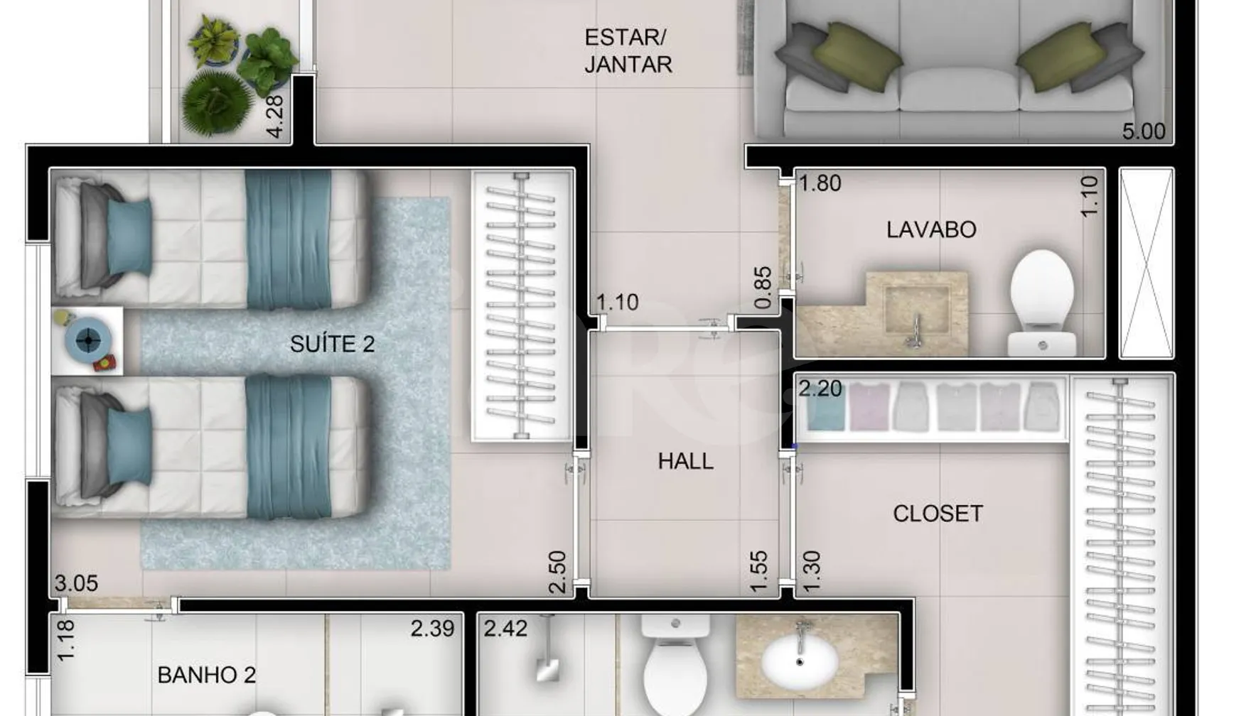 Planta — Apartamento 69,29 m²