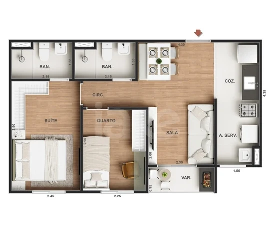 Planta — Apartamento 44,68 m²