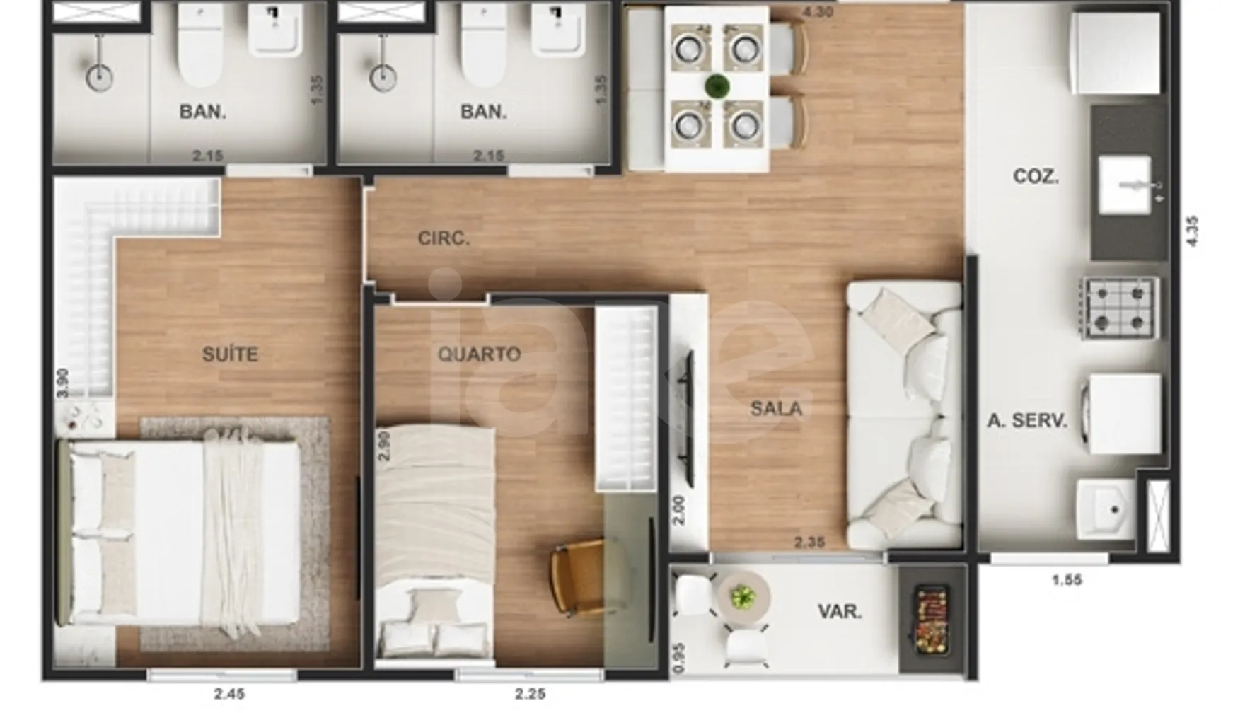 Planta — Apartamento 44,68 m²