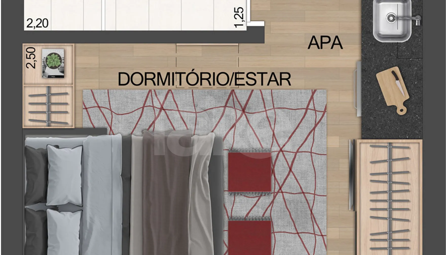 Planta — Studio 28,7 m²