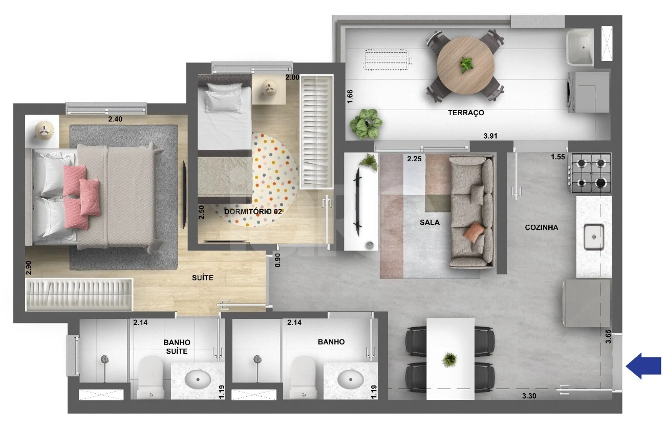 Planta — Apartamento 44,73 m²