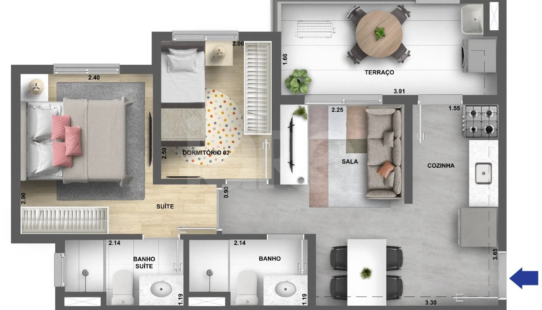 Planta — Apartamento 44,73 m²