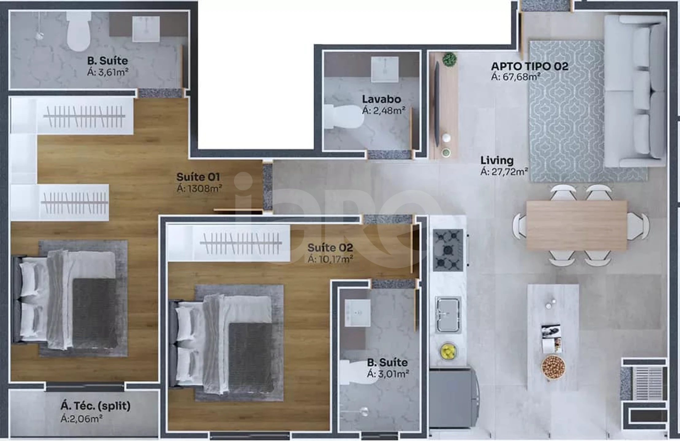 Planta — Apartamento 67,68 m²