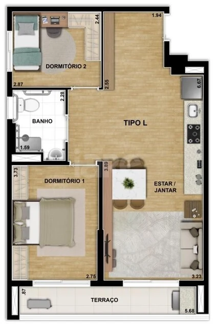 Planta — Apartamento 64,24 m²