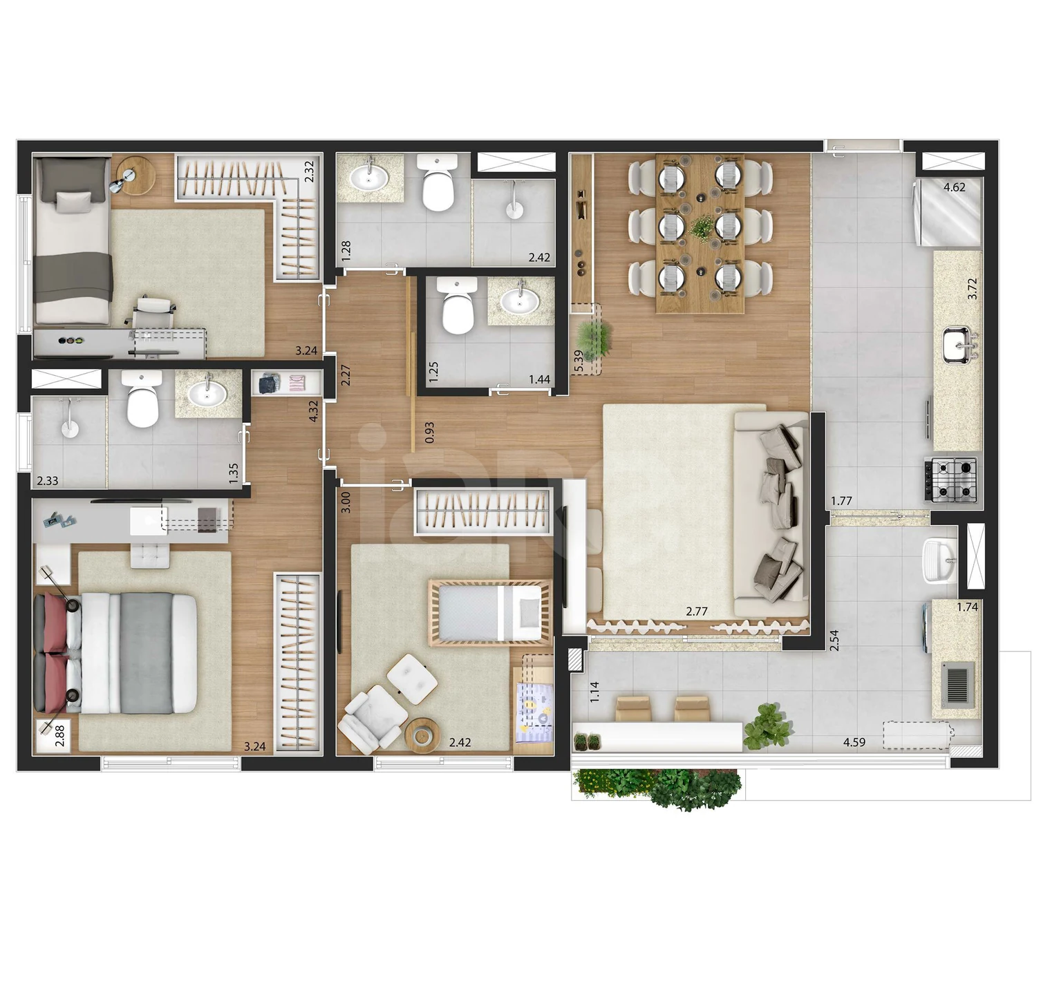 Planta — Apartamento 75,58 m²