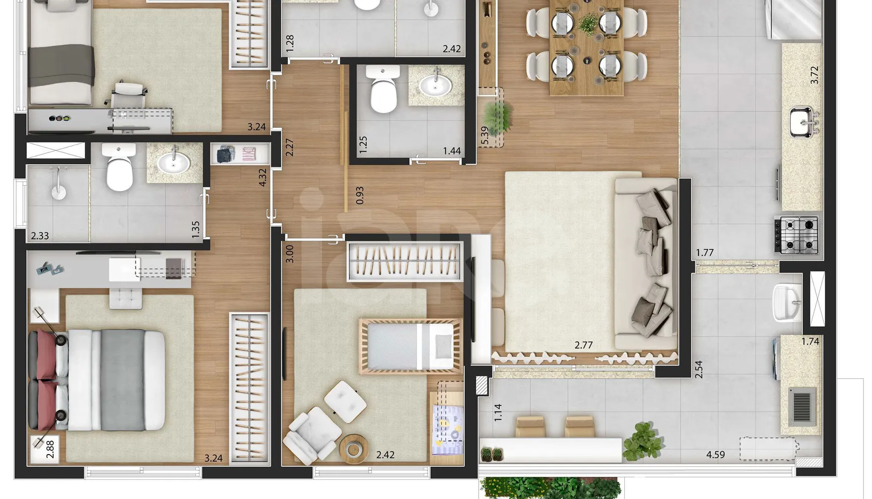 Planta — Apartamento 75,58 m²