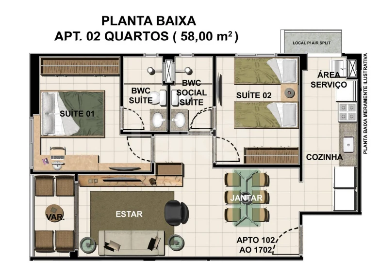 Planta — Apartamento 58 m²