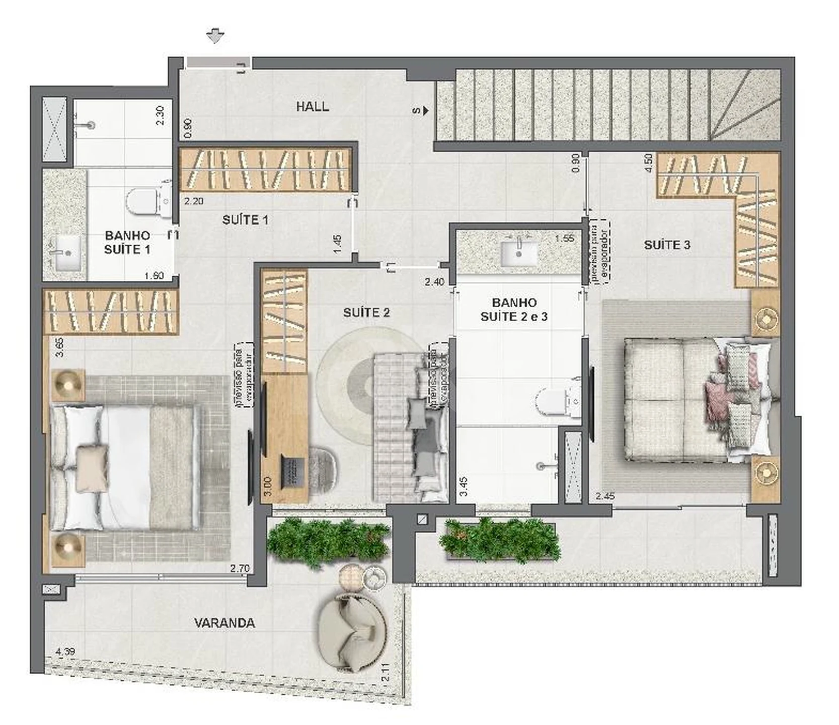 Planta — Cobertura Duplex 149,14 m² · 1º pavimento