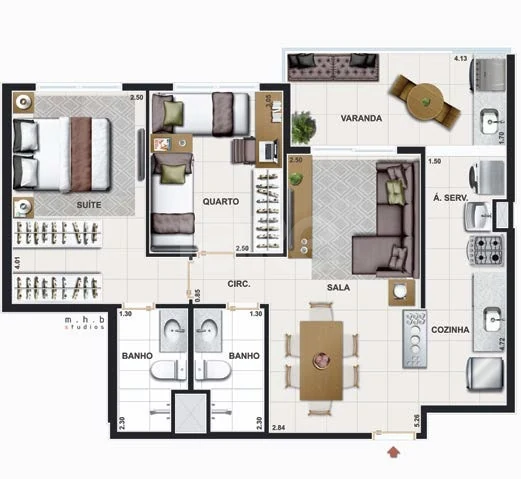 Planta — Apartamento 62,33 m²