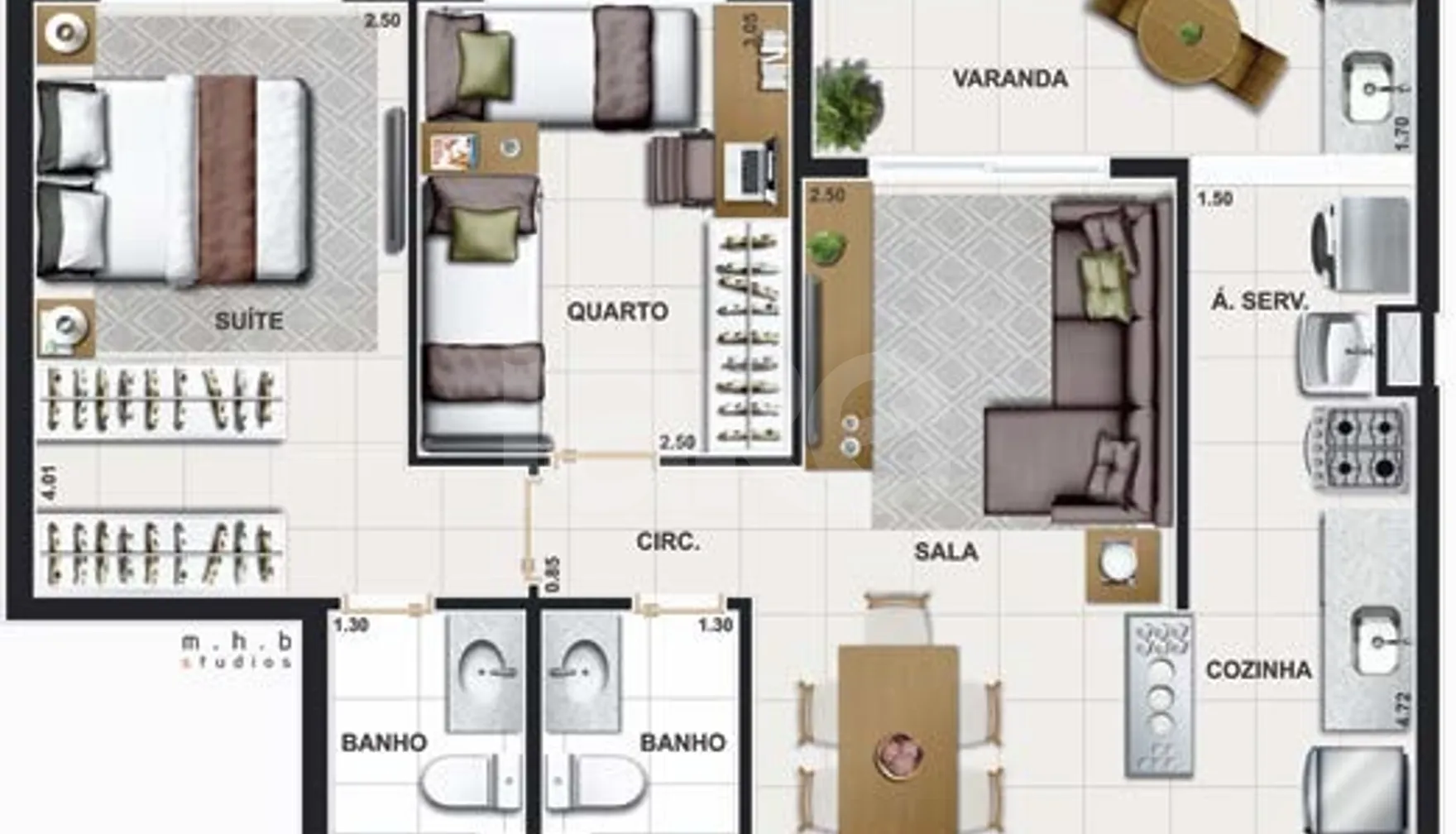 Planta — Apartamento 62,33 m²