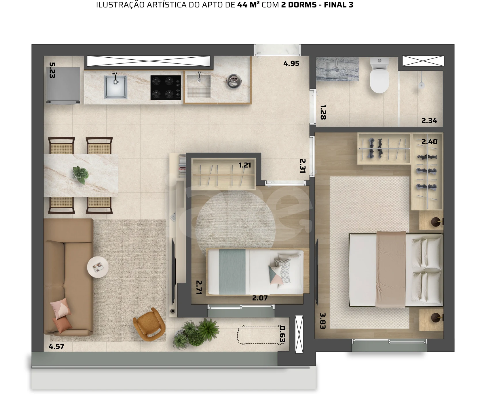 Planta — Apartamento 43,96 m²