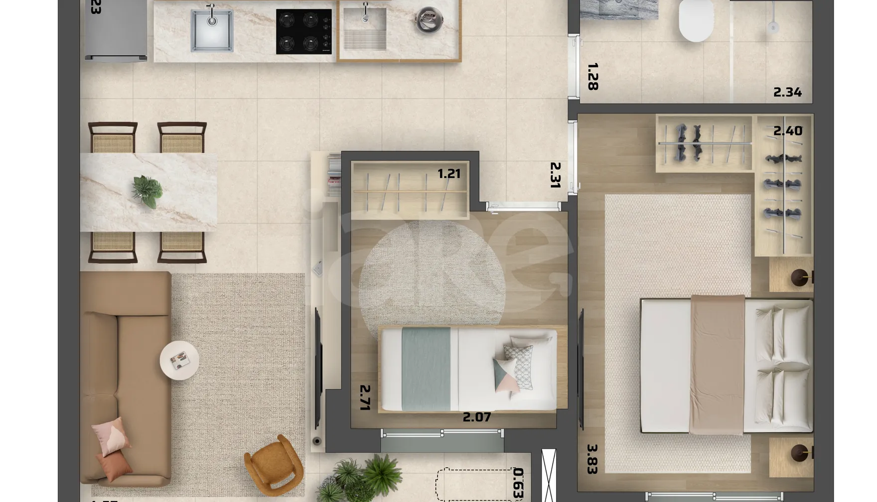 Planta — Apartamento 43,96 m²