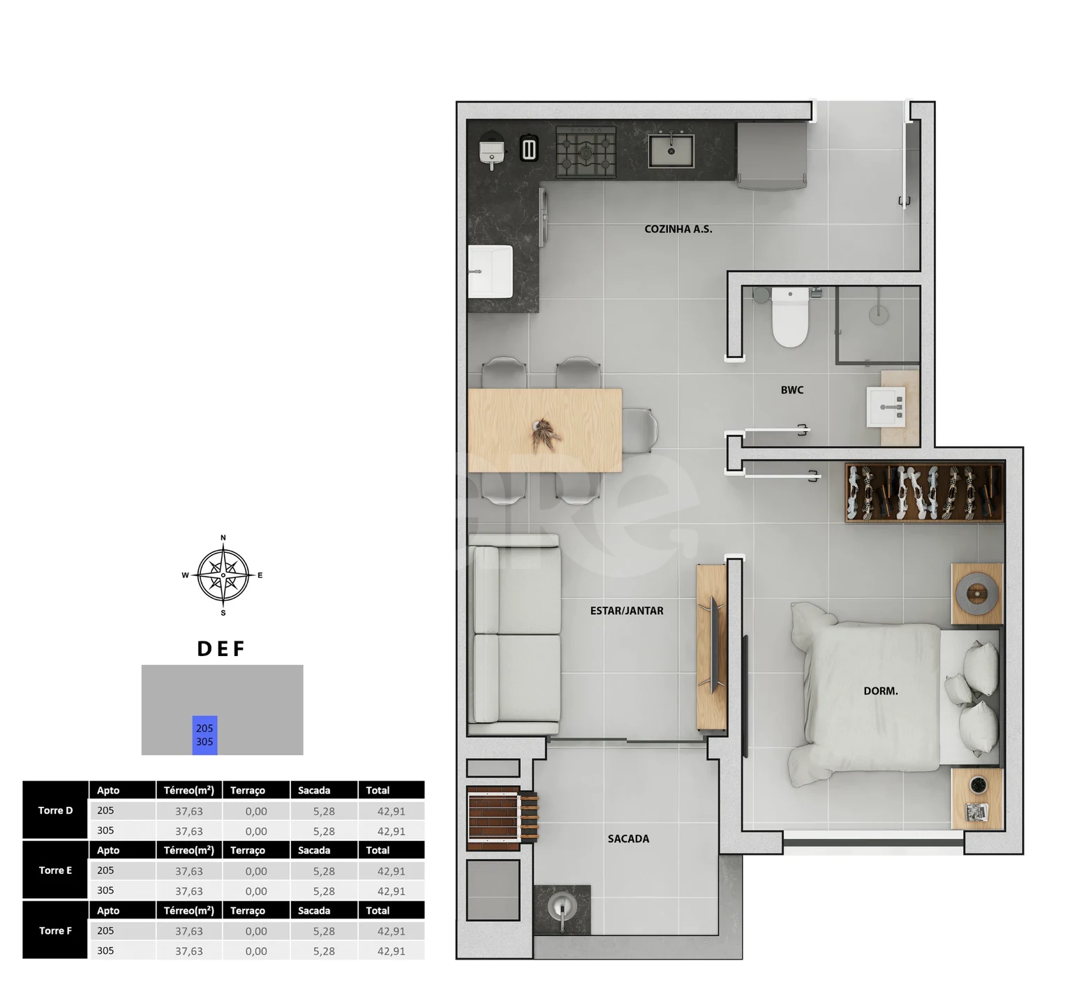 Planta — Apartamento 42,91 m²