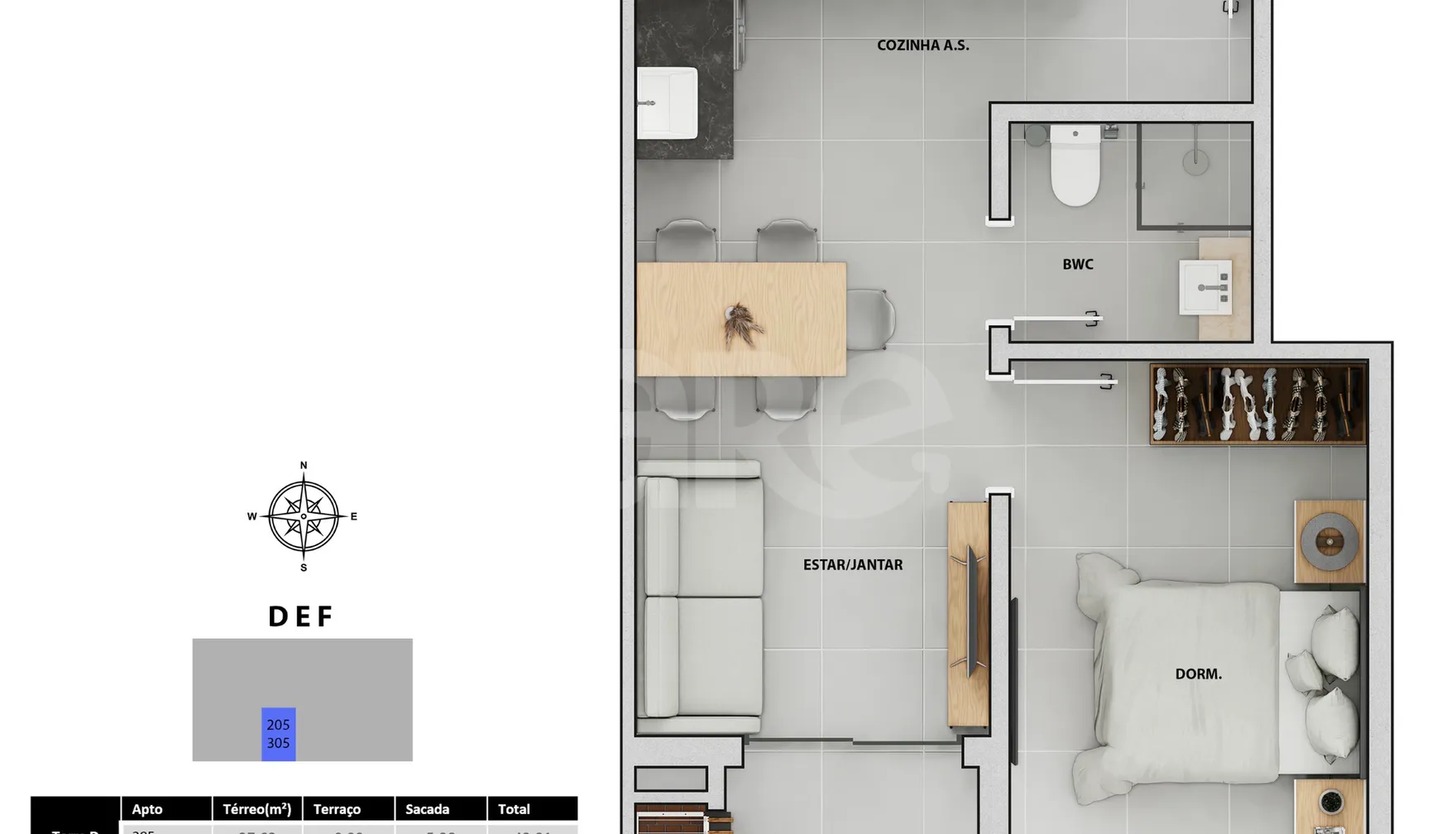 Planta — Apartamento 42,91 m²