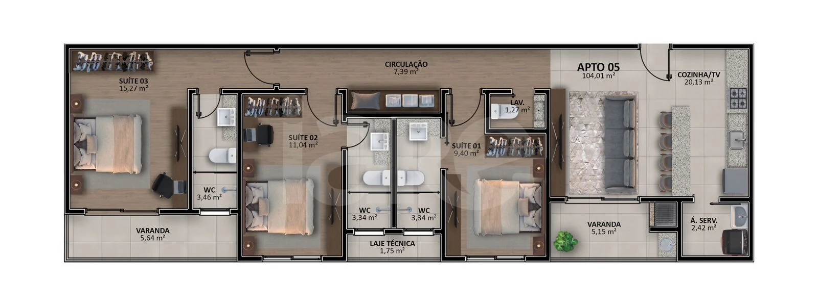 Planta — Apartamento 104 m²