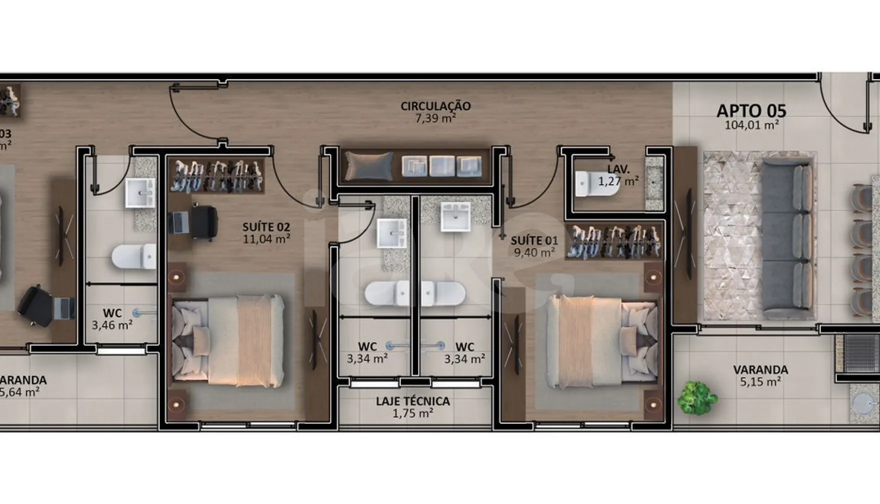 Planta — Apartamento 104 m²