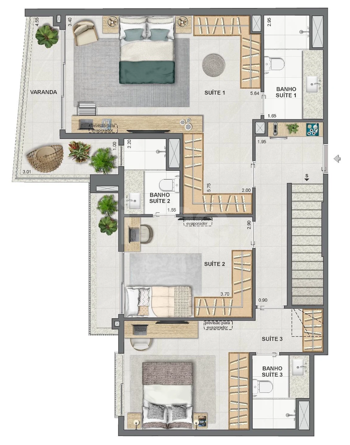Planta — Cobertura Duplex 191,43 m² · 1º pavimento