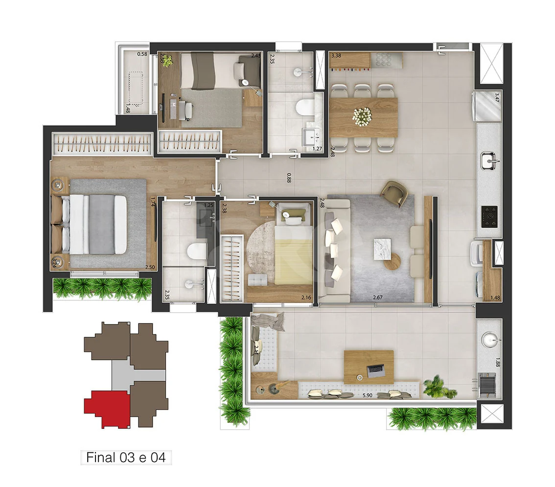 Planta — Apartamento 81,04 m²