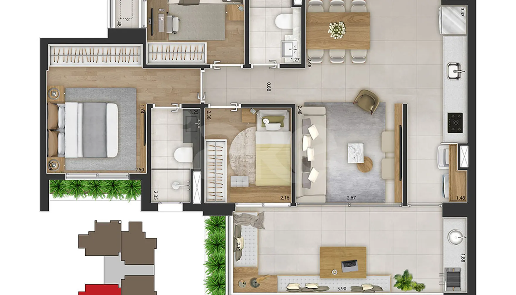 Planta — Apartamento 81,04 m²