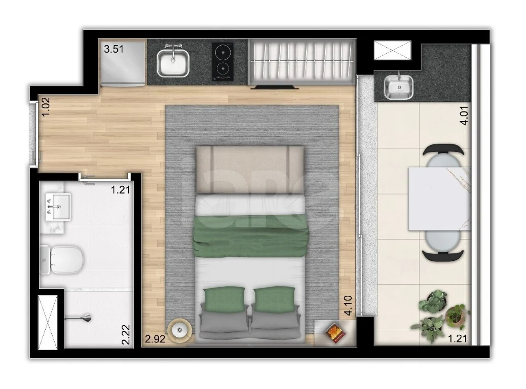 Planta — Studio 24,9 m²
