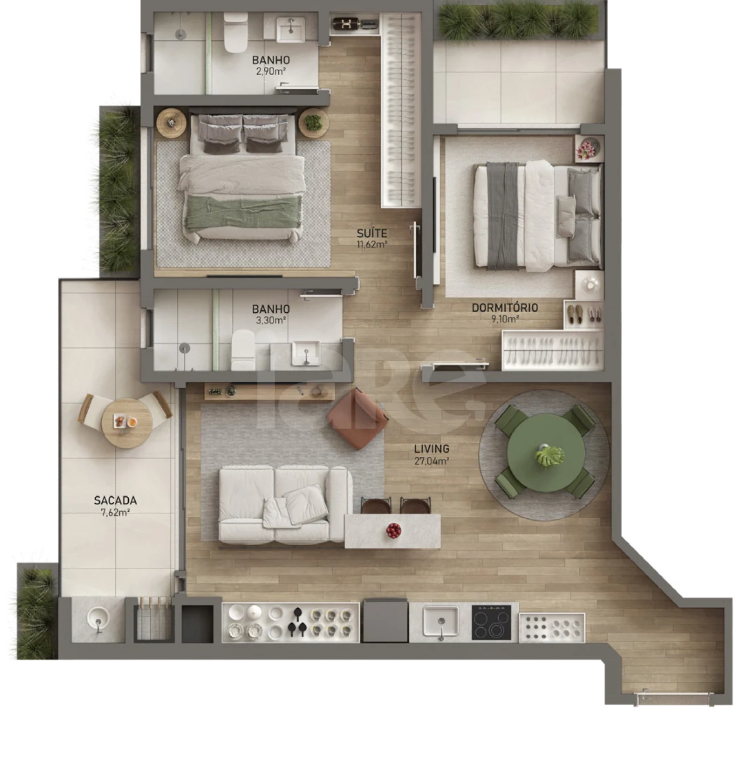 Planta — Apartamento 74,44 m²