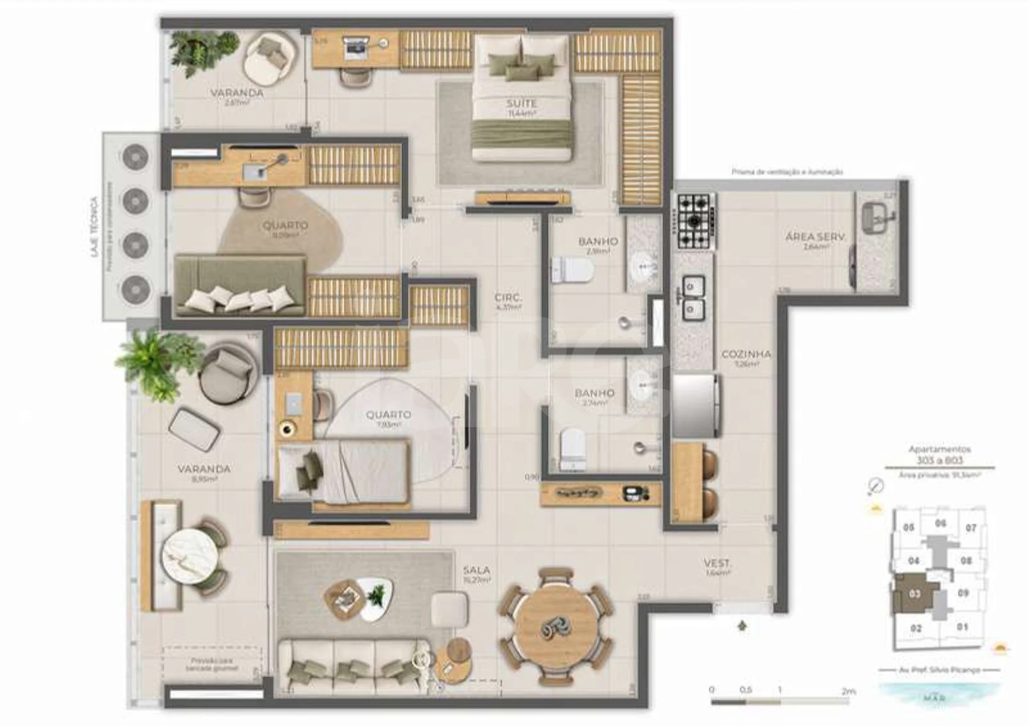 Planta — Apartamento 91,34 m²
