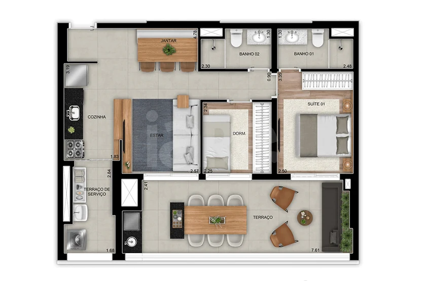 Planta — Apartamento 76,71 m²