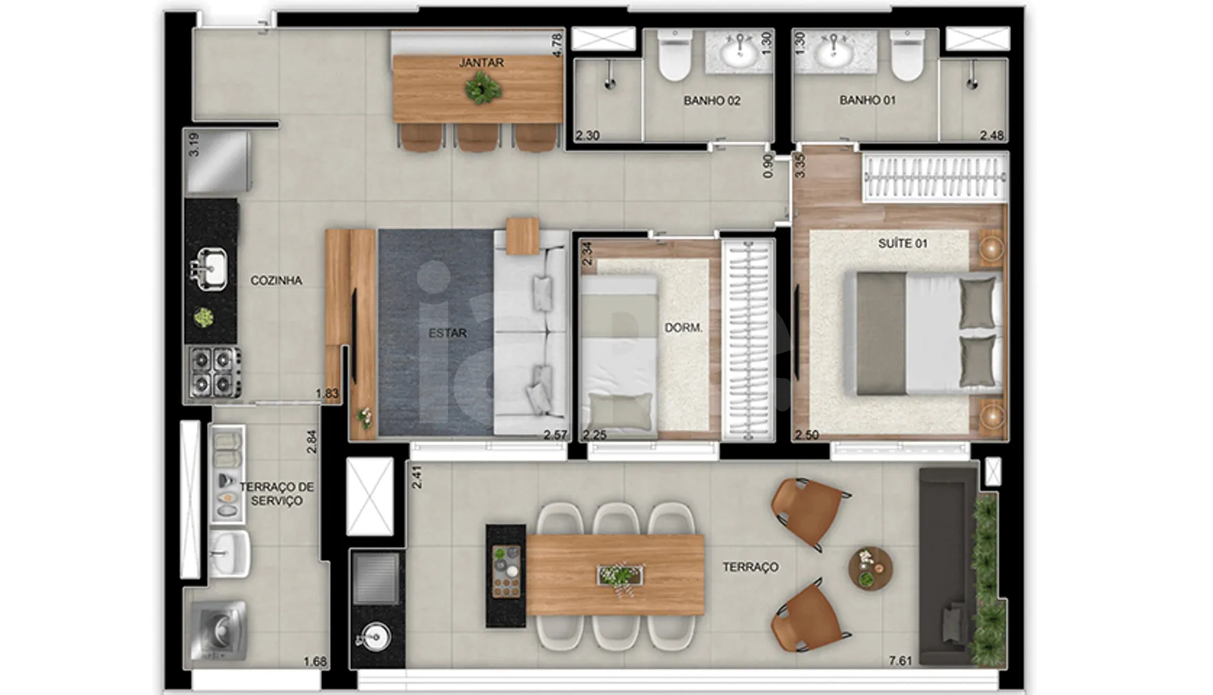 Planta — Apartamento 76,71 m²