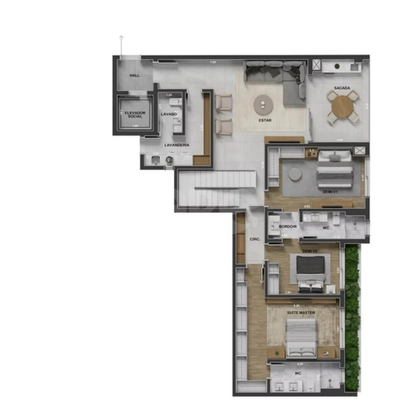 Planta — Cobertura final 4 - 3 dorm 292m² - duplex superior · 1º pavimento