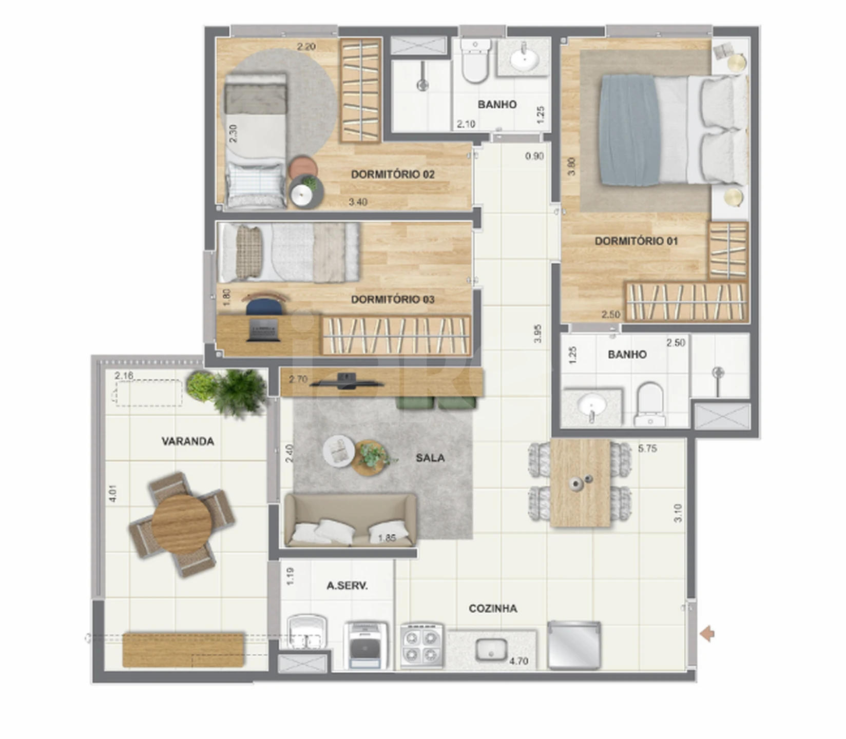 Planta — Apartamento 67,56 m²