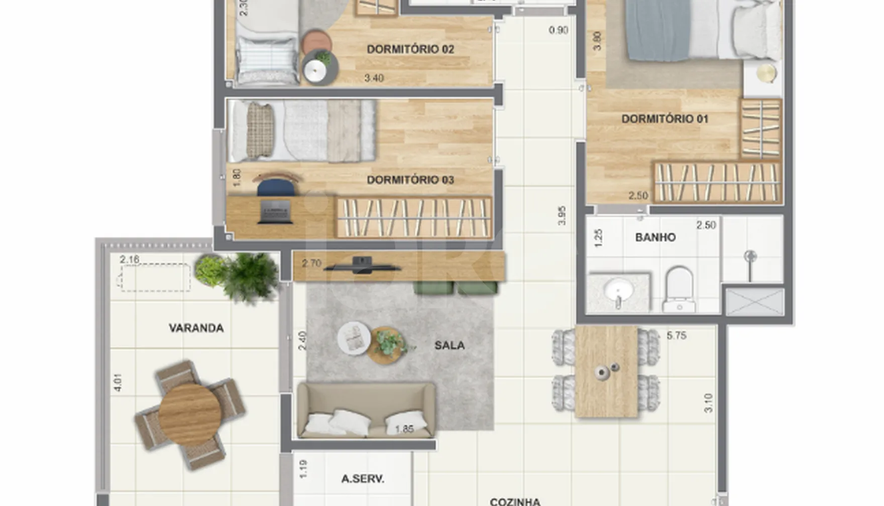 Planta — Apartamento 67,56 m²