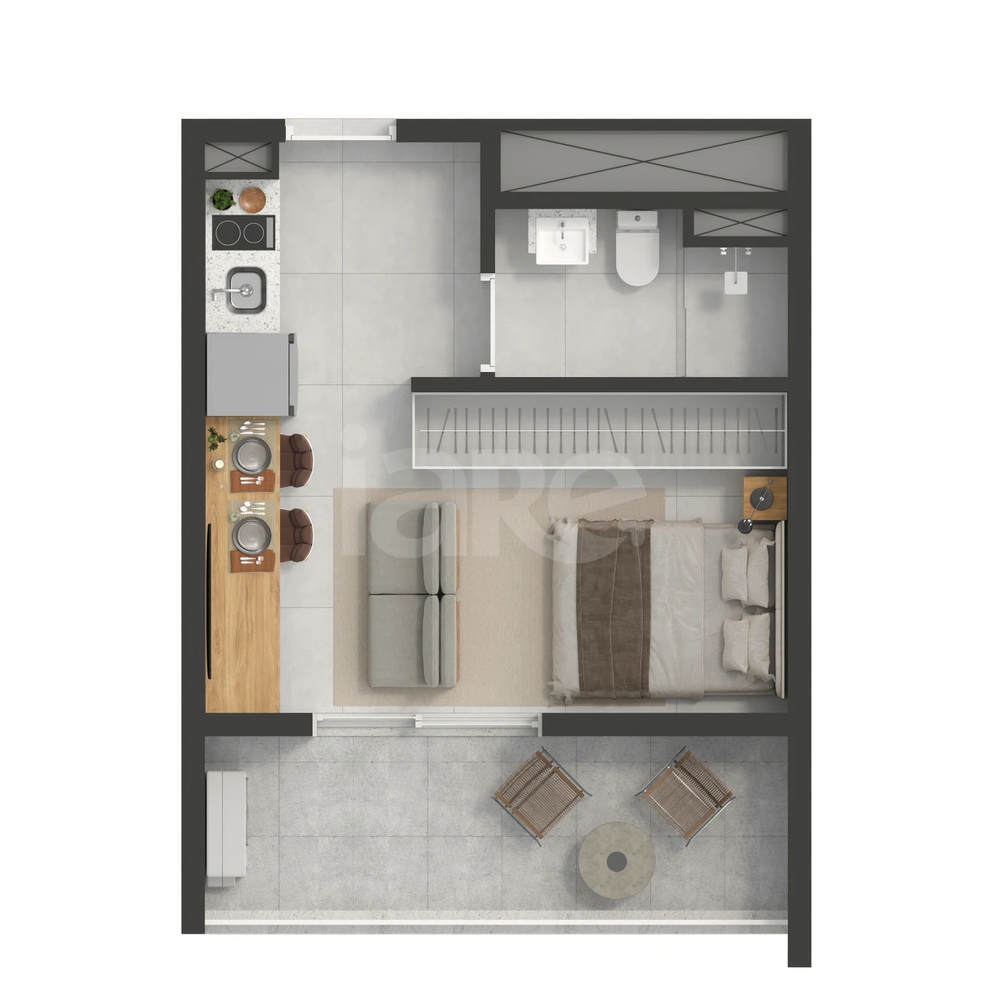Planta — Studio 43,55 m²