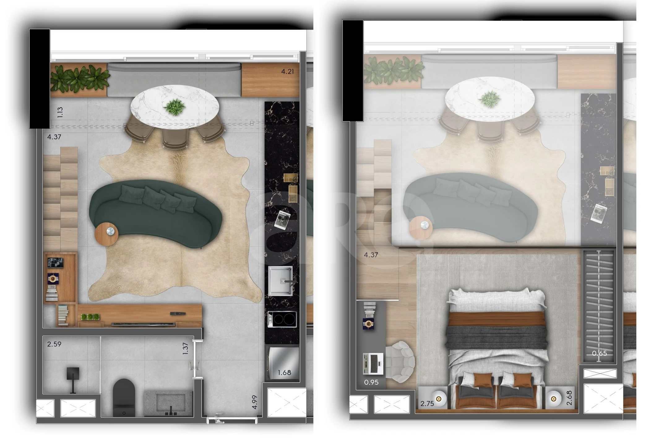 Planta — Planta 02 - 1 dorm 29m² - loft - opção com mezanino