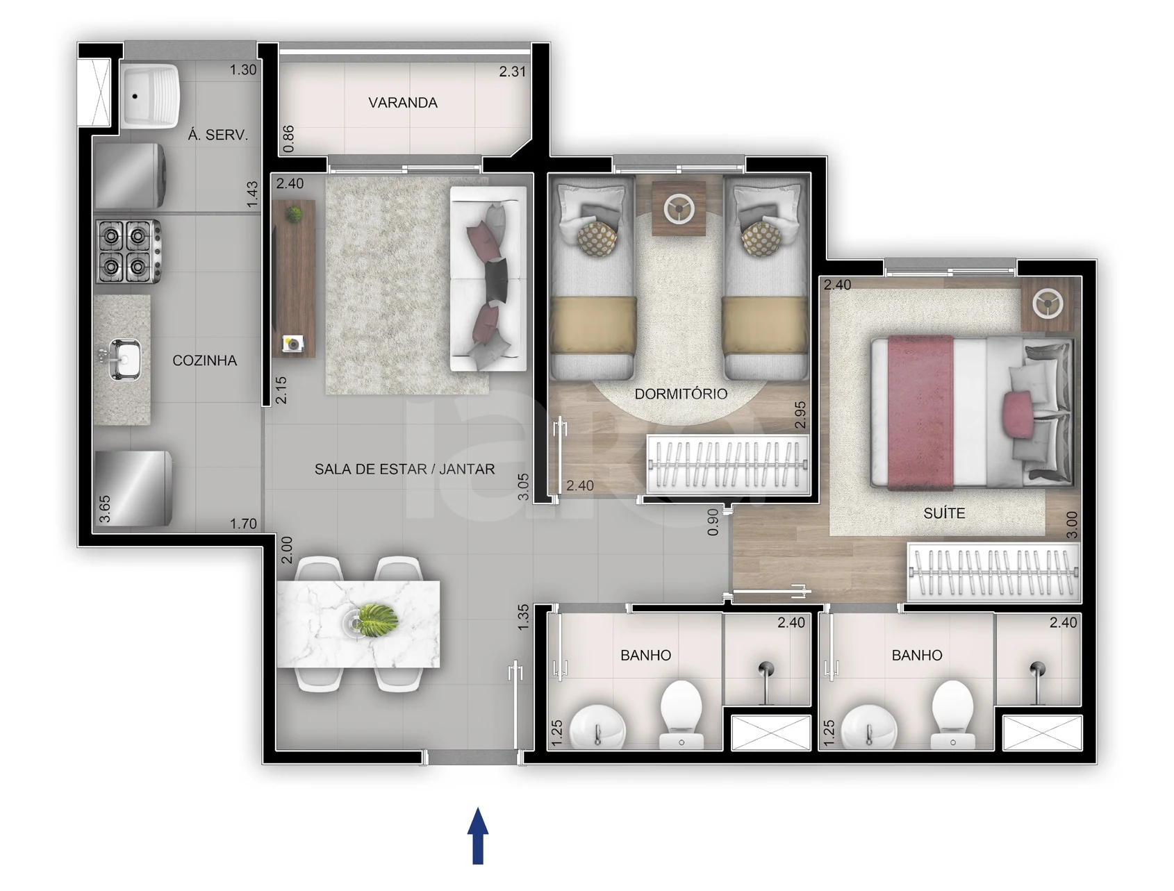Planta — Apartamento 51 m²