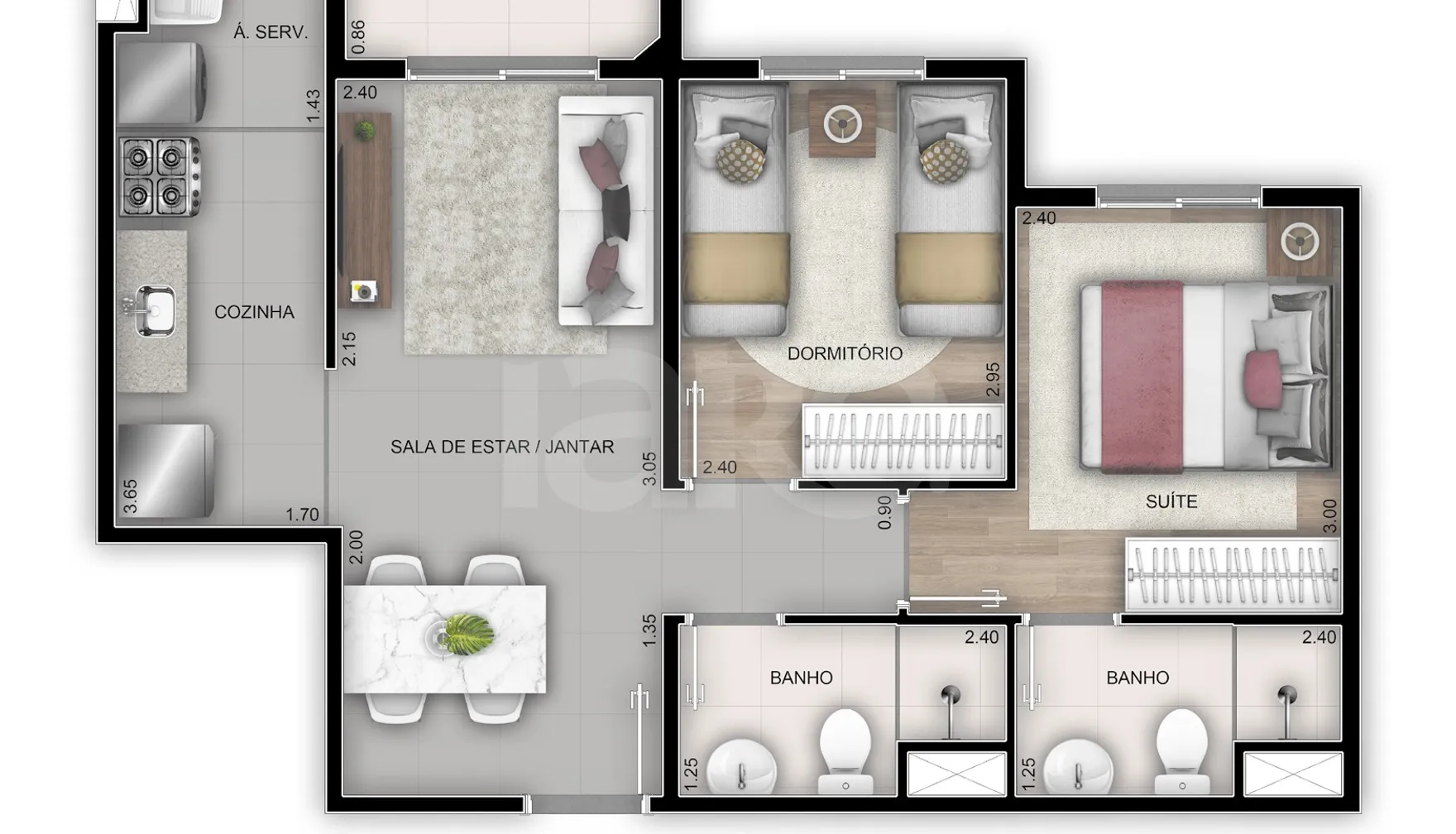 Planta — Apartamento 51 m²