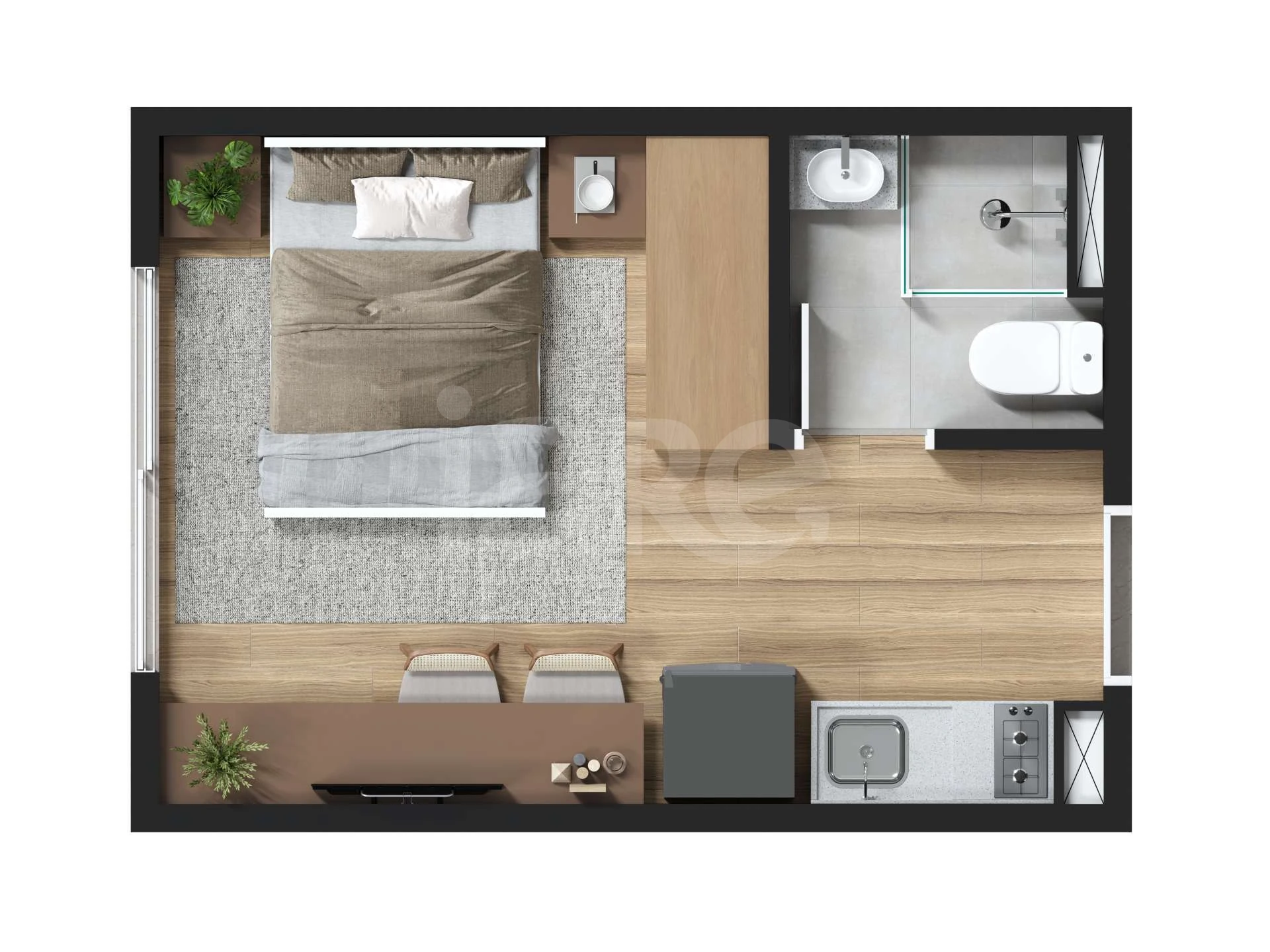 Planta — Studio 16,8 m²