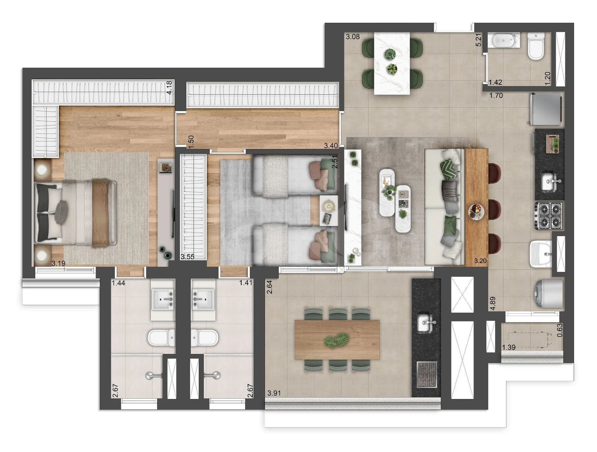 Planta — Apartamento 88,8 m²