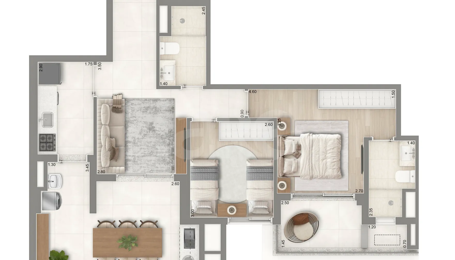 Planta — Apartamento 76 m²